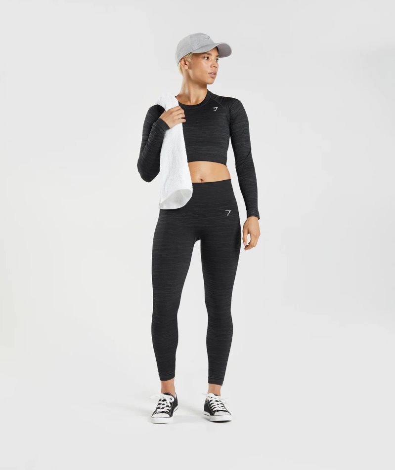 Women's Gymshark Adapt Marl Seamless Long Sleeve Cropped Tops Black | CA A63781